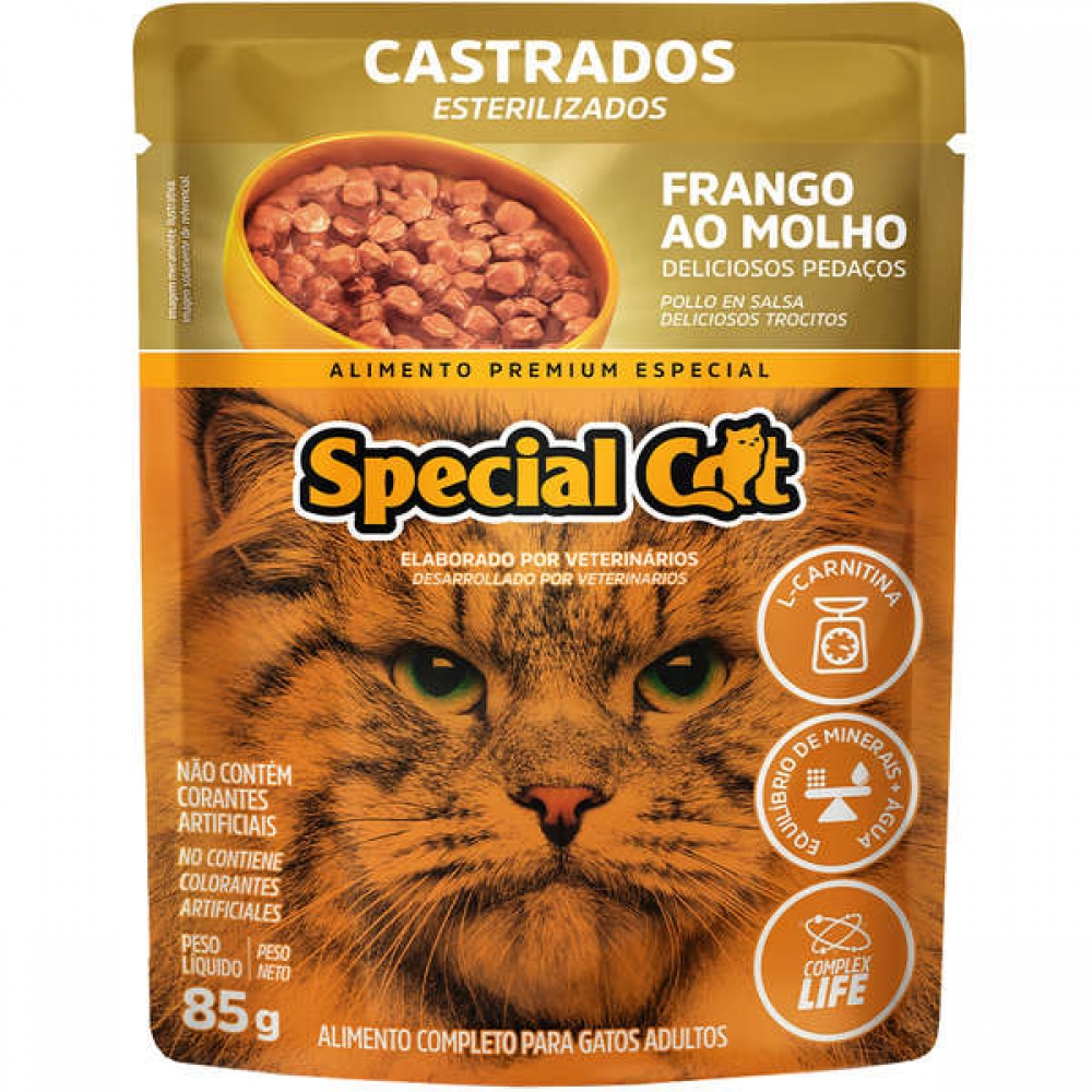 Ração Úmida Special Cat Sachê Frango Gatos Castrados 85g
