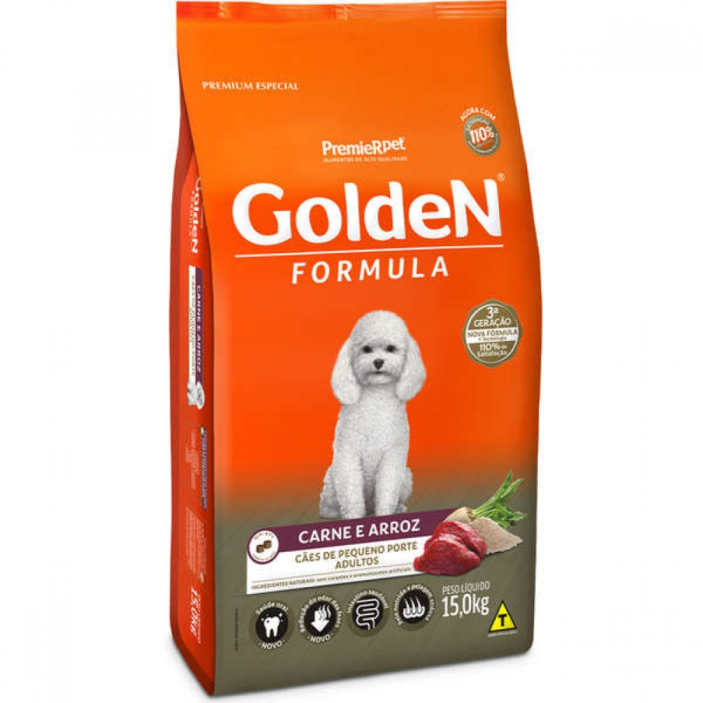 Ração Golden Adultos Raças Pequenas Carne e Arroz Mini Bits 15 kg